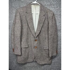 Vintage Harris Tweed Blazer Mens 45 Gray Check Wool Sport Coat Eagle Clothes